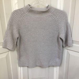 Theory Gray Mock Neck Cropped Cotton/ Cashmere Sweater